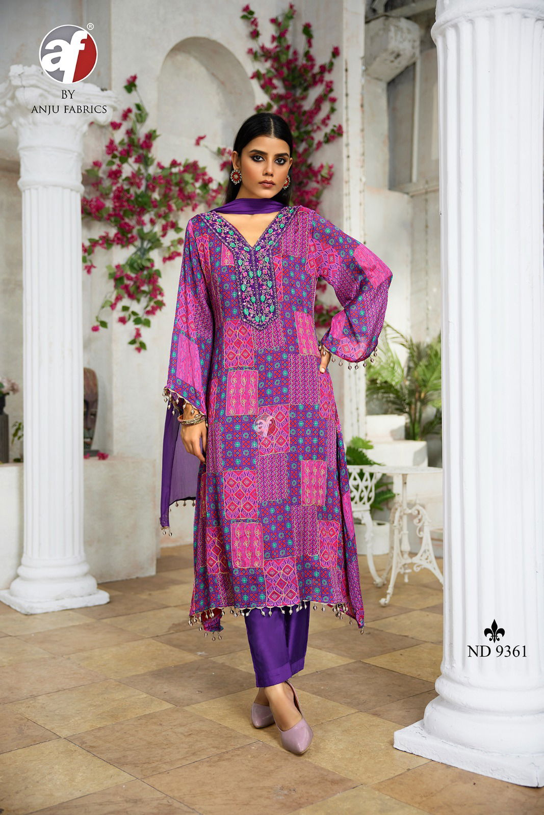 ND 9361 Chinon Chiffon Handwork Designer Kurti With Bottom Dupatta Wholesale Shop In Surat

